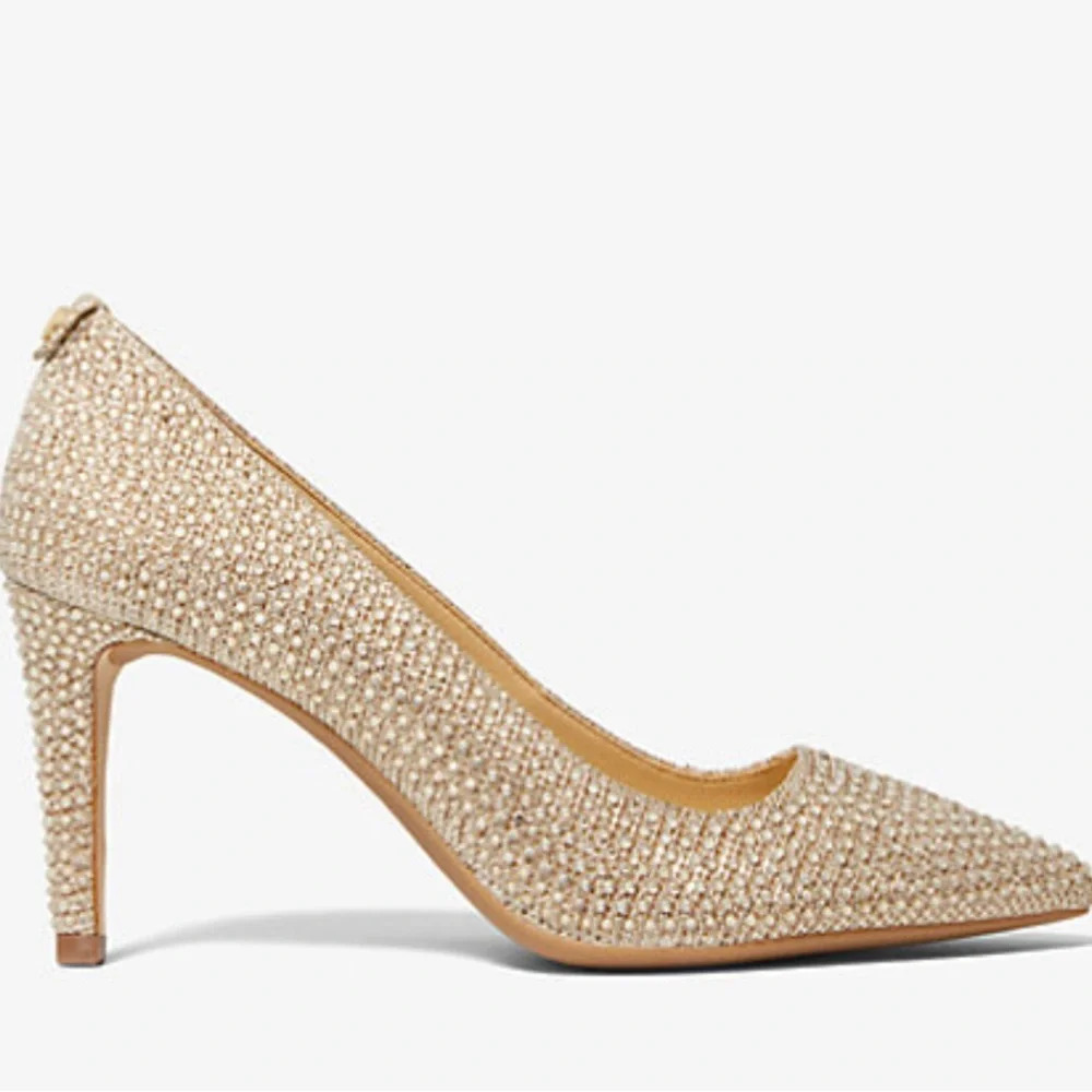 Michael Kors Dorothy Embellished Chain-Mesh Pump Color: Pale Gold Size 6.5 - Picture 3 of 11